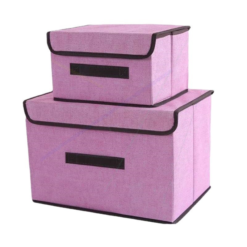 Foldable Linen Storage Boxes Beige Brown Set product image