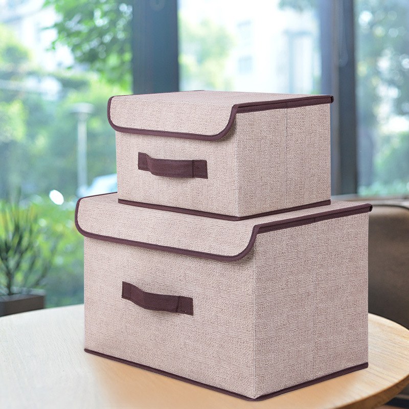 Foldable Linen Storage Boxes Beige Brown Set product image