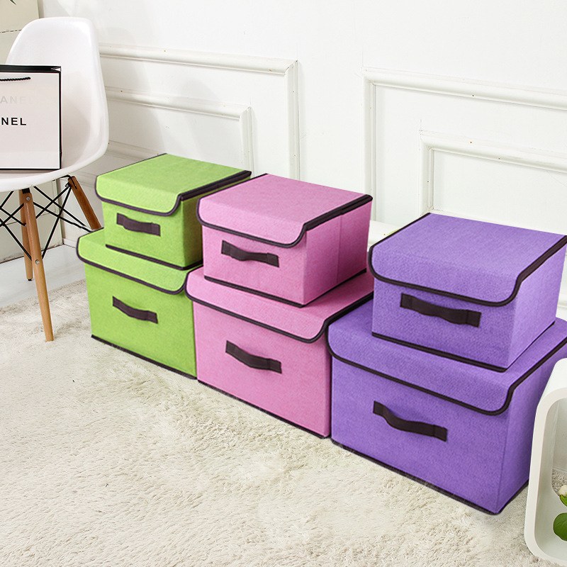 Foldable Linen Storage Boxes Beige Brown Set product image