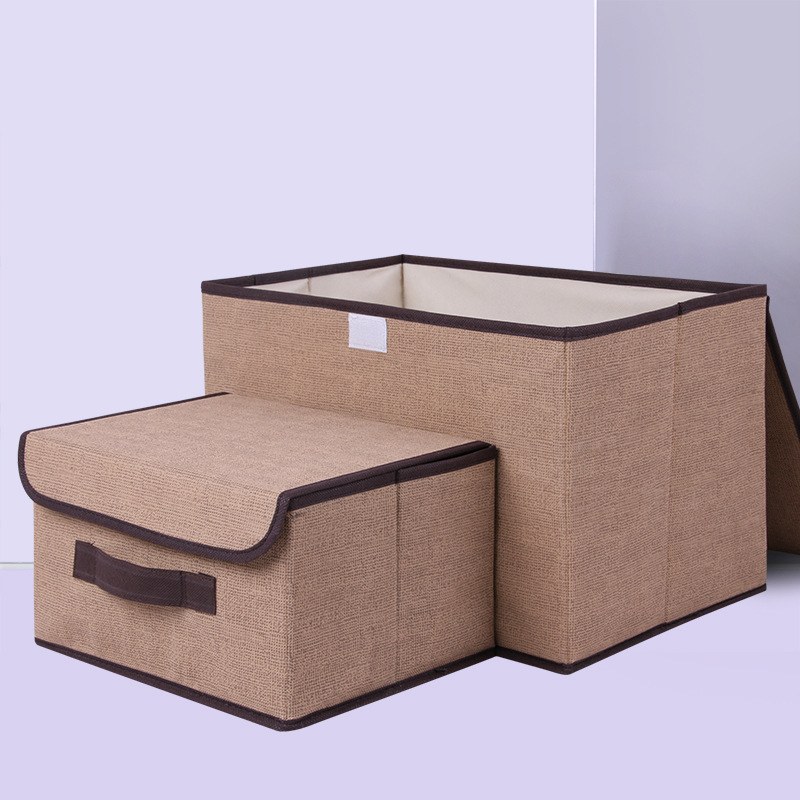 Foldable Linen Storage Boxes Beige Brown Set product image